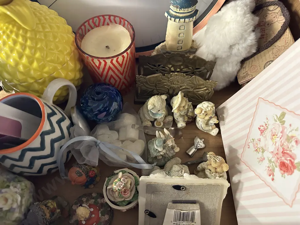 Box Lot Of Assorted Including Ornaments, Clock Etc Sold With -54 Image 1++